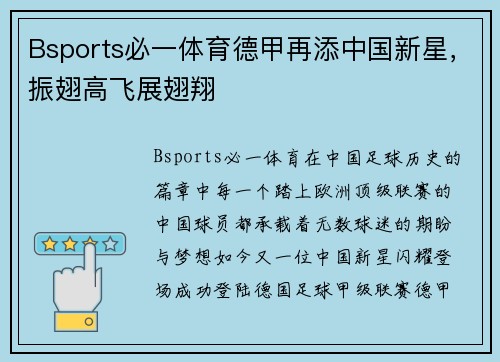 Bsports必一体育德甲再添中国新星，振翅高飞展翅翔